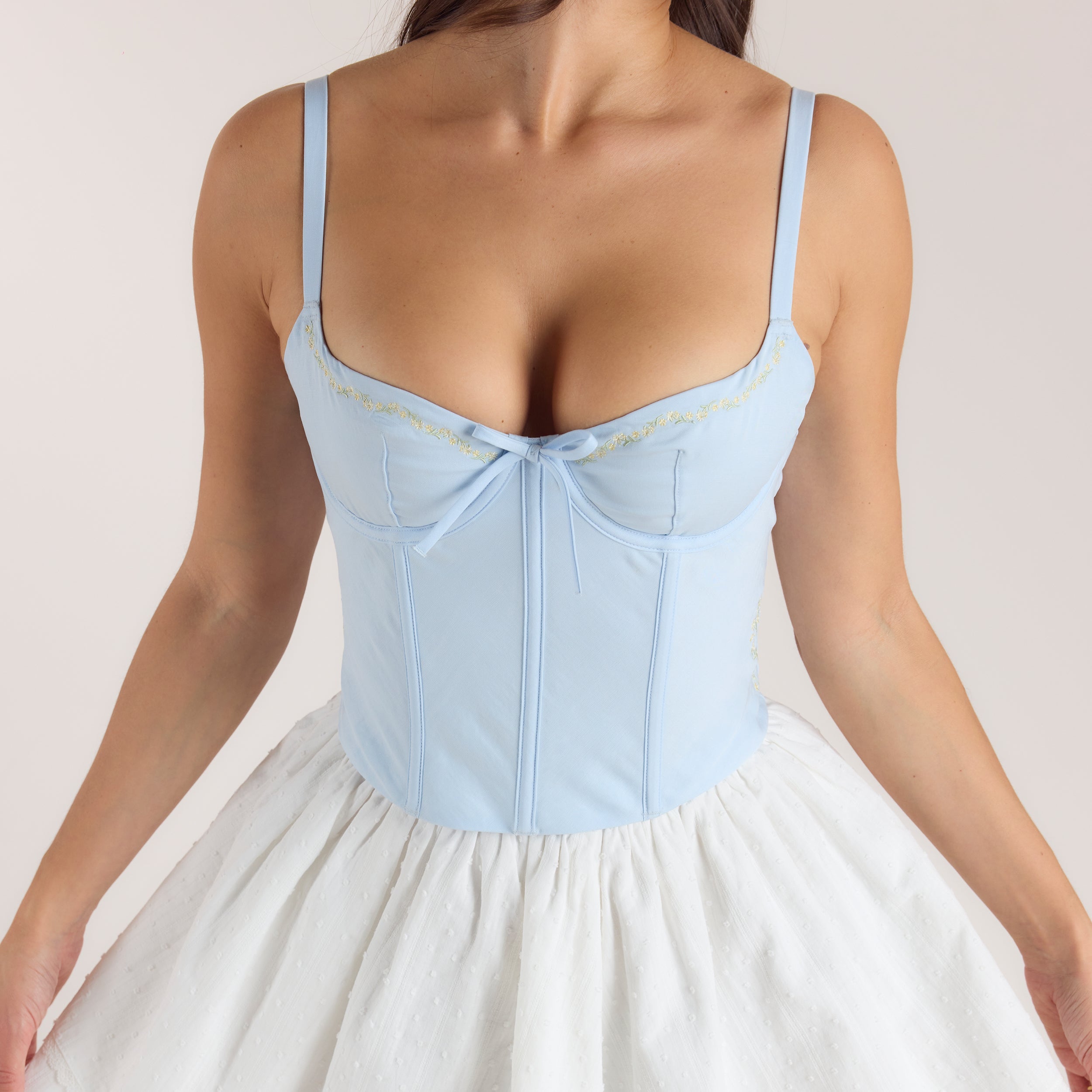 Embroidered Floral Corset Top | Embroidered Floral Corset Top - Blue