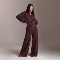 Ribbed Hem Knitted Pants - Chocolate