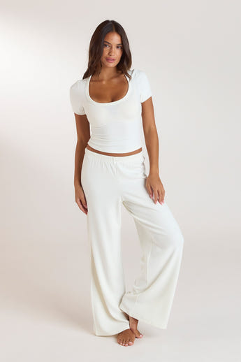 Ribbed Short-Sleeve Pajama Top - Cream alternate