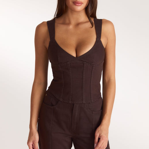 Denim Corset Top - Chocolate