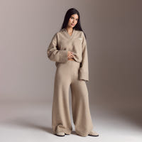 Ribbed Hem Knitted Pants - Mink
