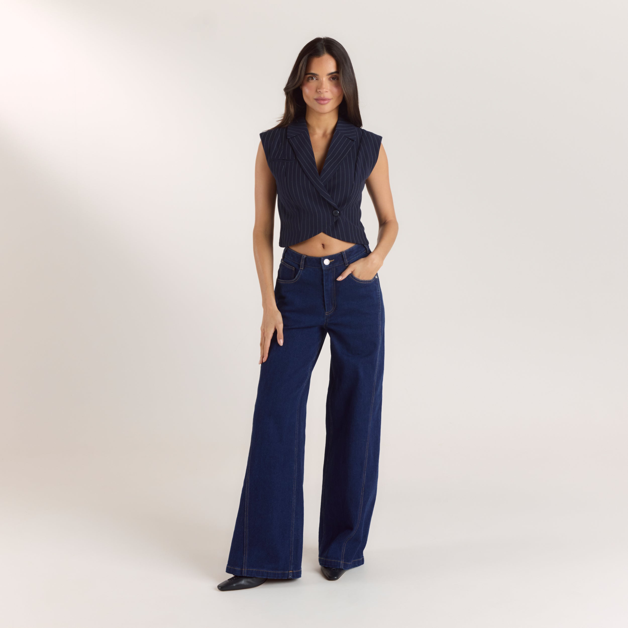 Crossover Waistcoat - Navy Pinstripe alternate