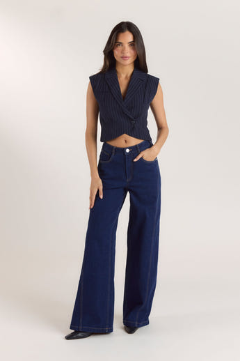 Crossover Waistcoat - Navy Pinstripe alternate