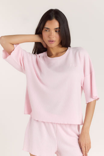 Soft Waffle Pajama Top - Pink