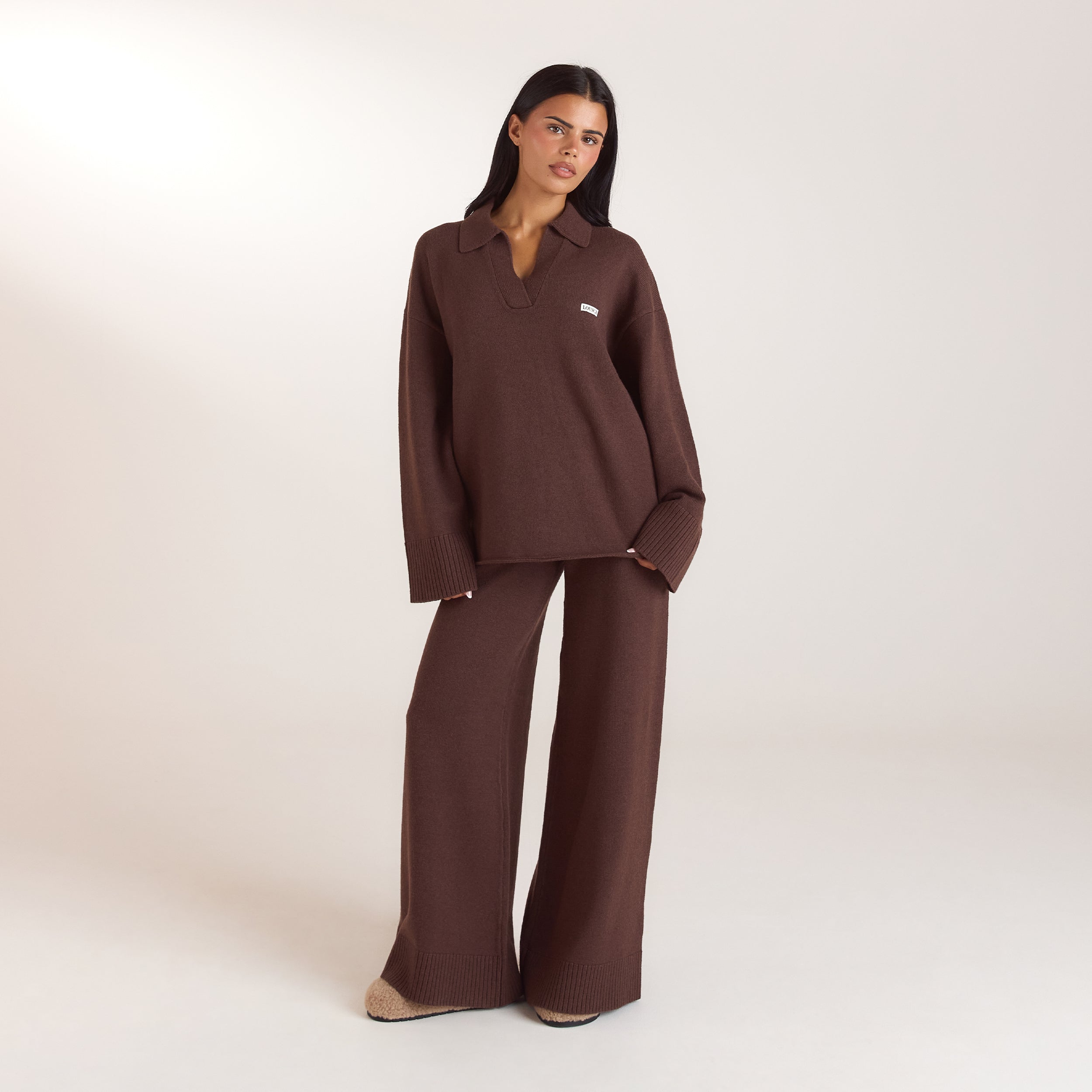 Half Placket Knitted Jumper - Chocolate