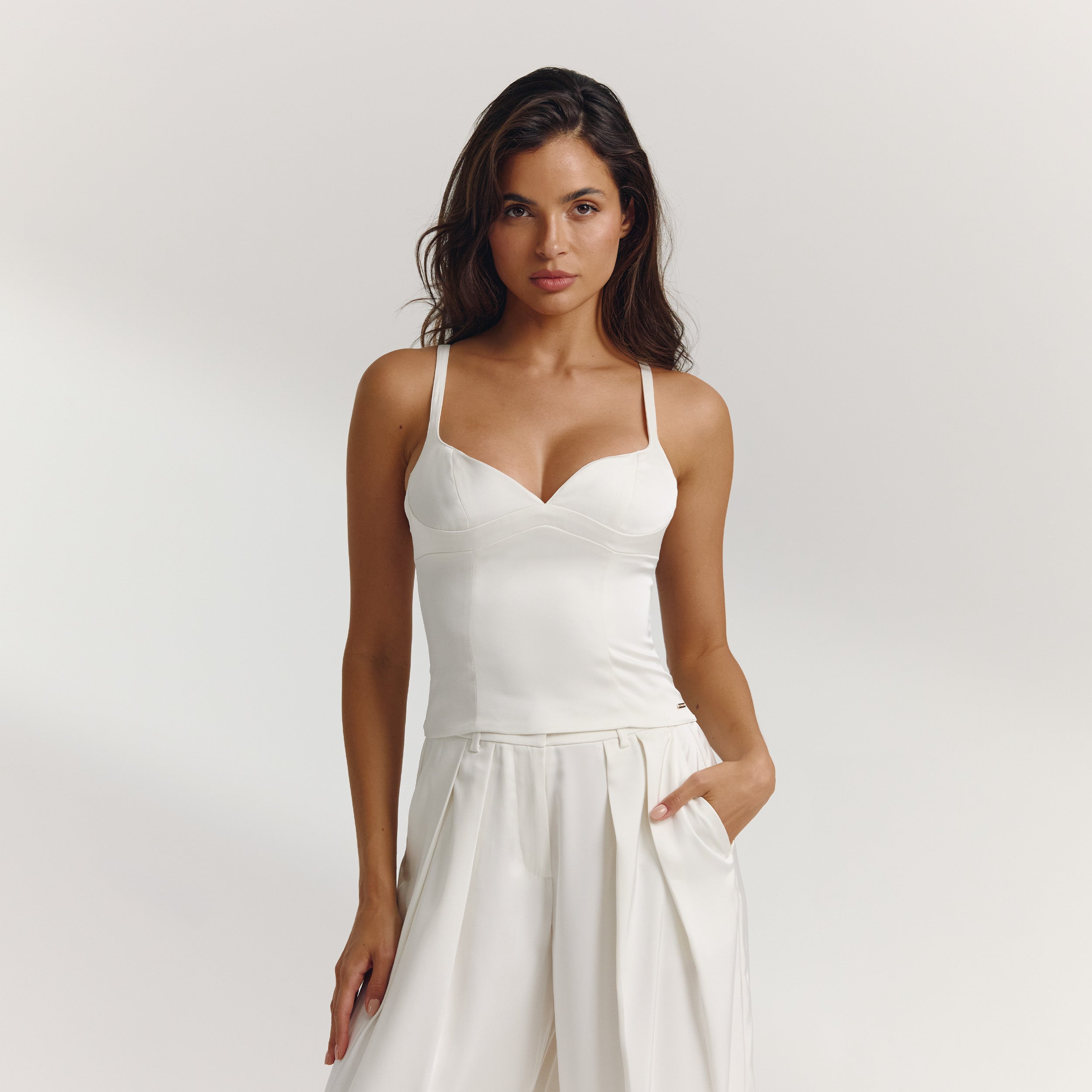 Satin Structured Top - Off White alternate