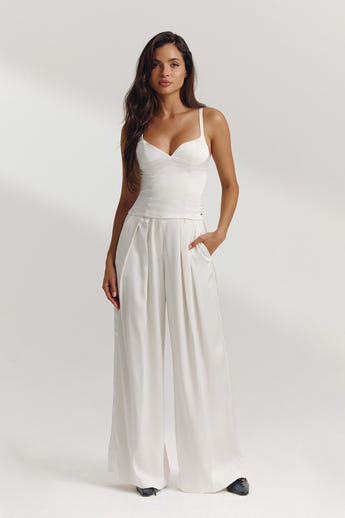 Satin Wide-Leg Pants - Off White alternate