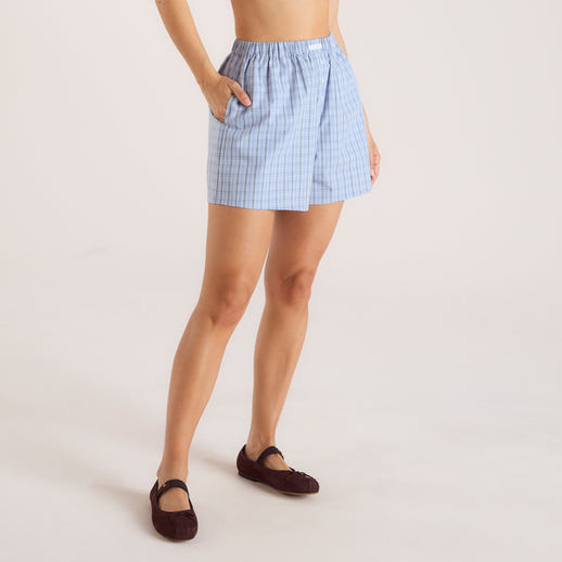 Checked Cotton Shorts - Blue