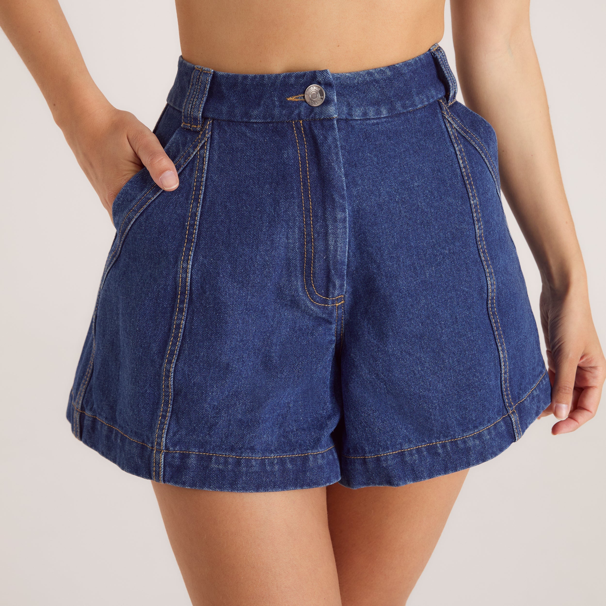 Wide-Hem Denim Shorts - Blue