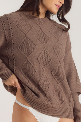 Cable-Knit Sweater - Brown