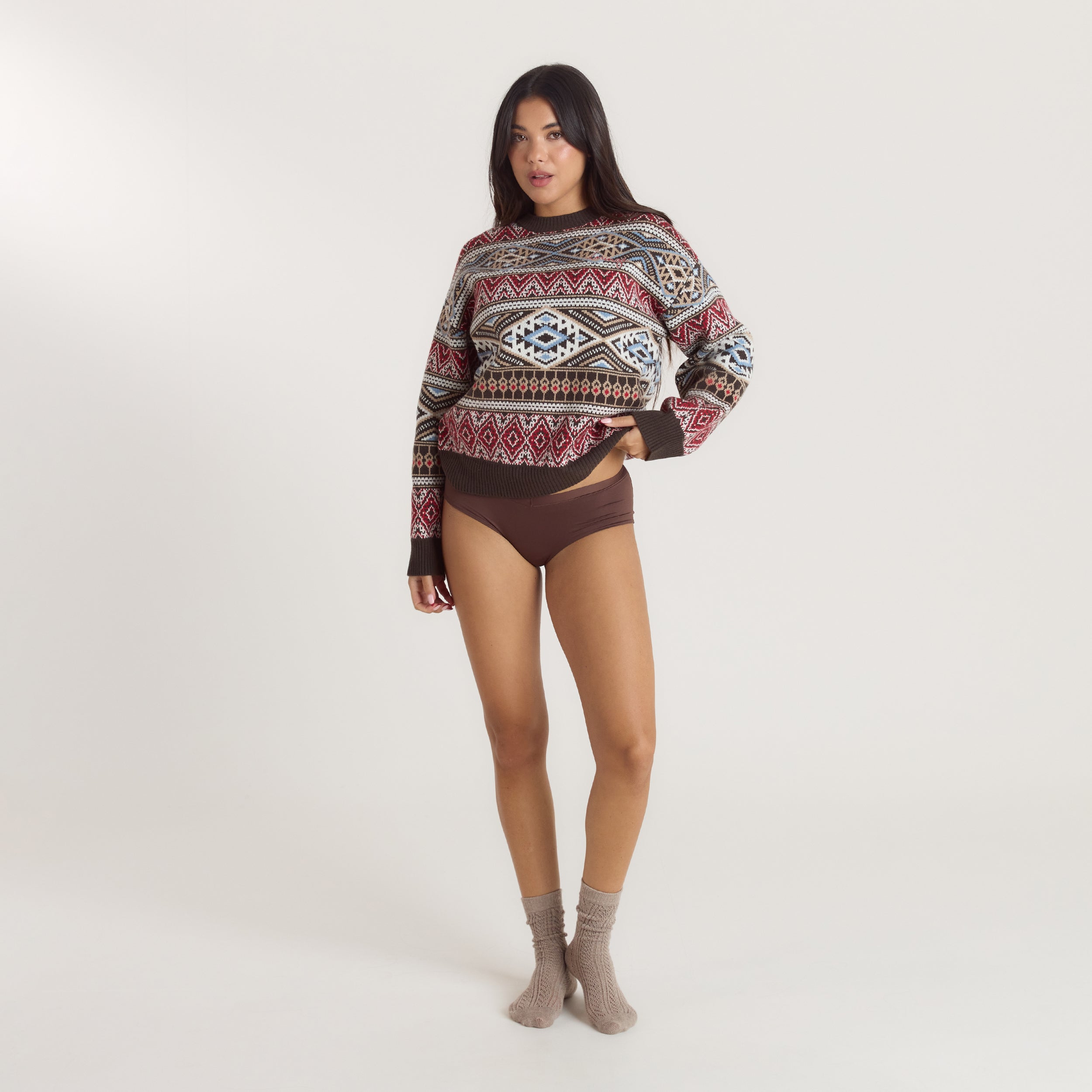 Fairisle Knitted Jumper - Brown/Red alternate
