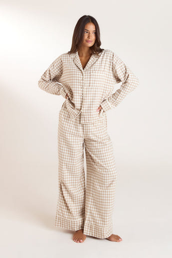 Gingham Pajama Pants - Beige alternate