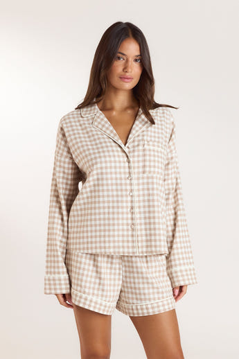 Gingham Pajama Shirt - Beige