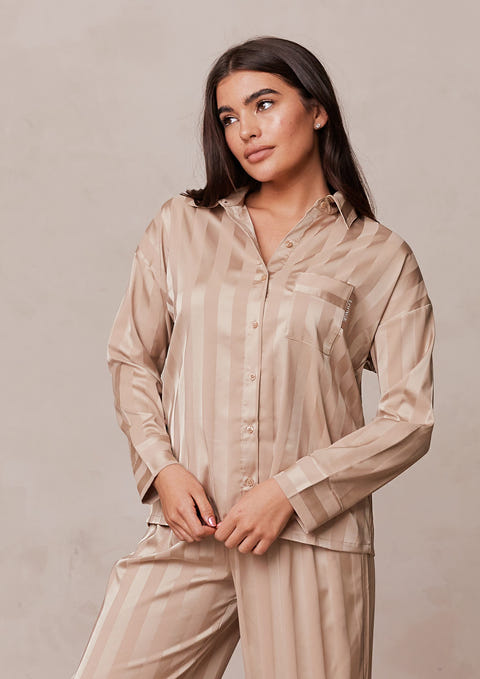 Striped Satin Pajama Shirt - Mink – Lounge Underwear