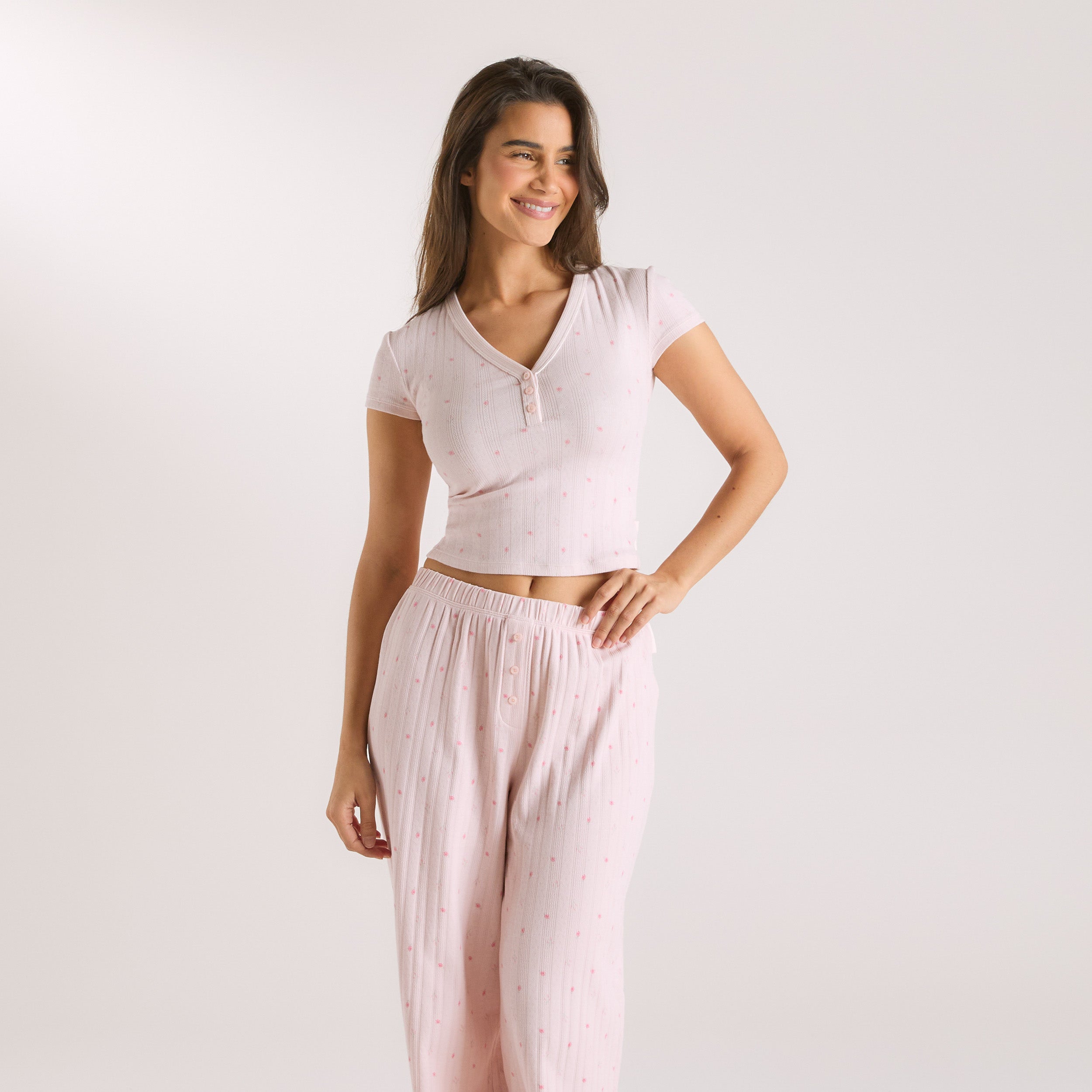 Pointelle Pajama Top | Pointelle Pajama Top - Pink Floral