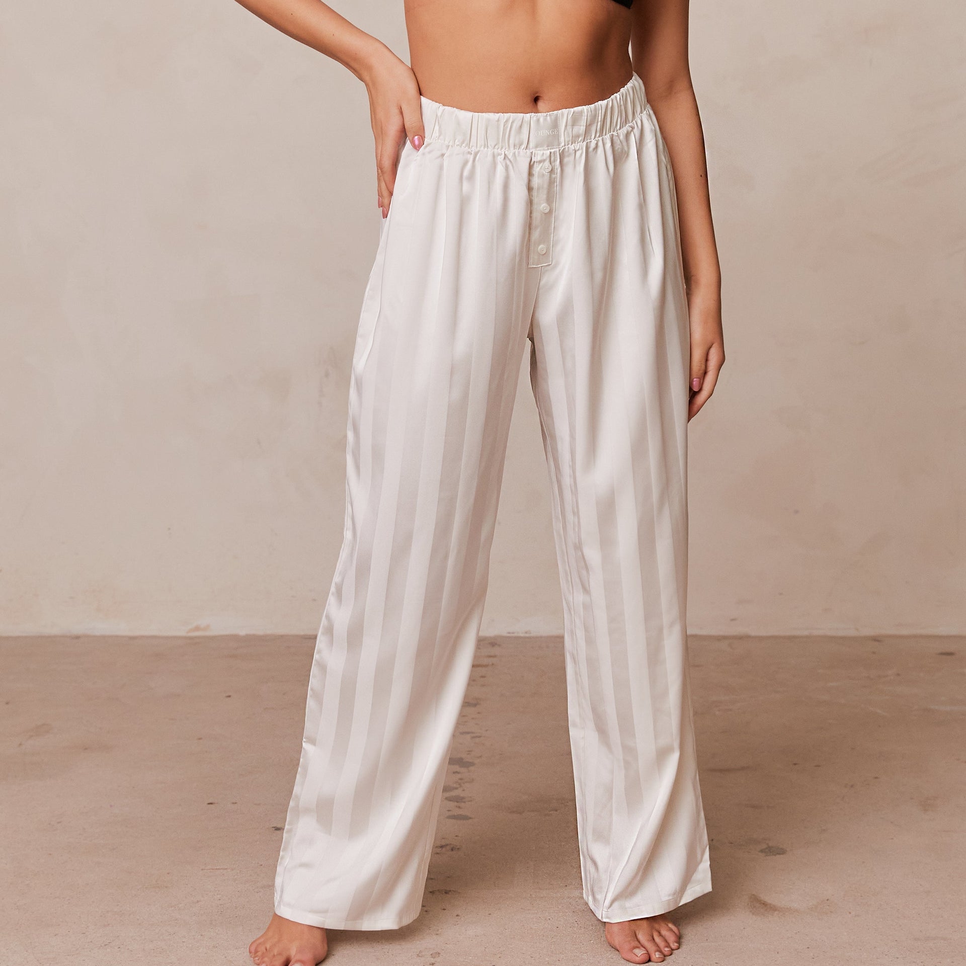 Striped Satin Pajama Trousers - Pearl – Lounge Underwear