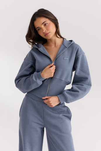 Fitted-Waist Zip-Up Hoodie - Slate Blue