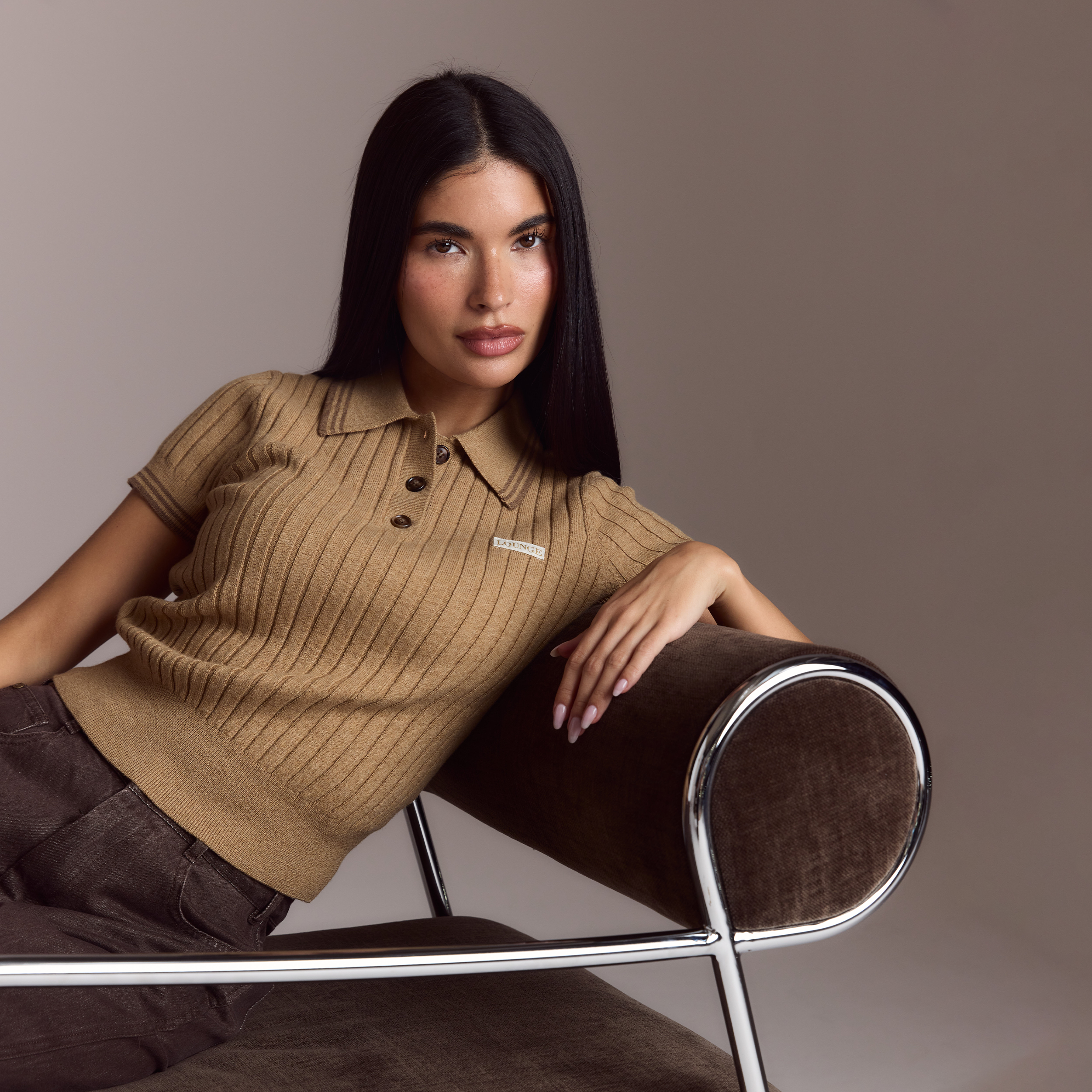 Knitted Polo Top | Knitted Polo Top - Tan