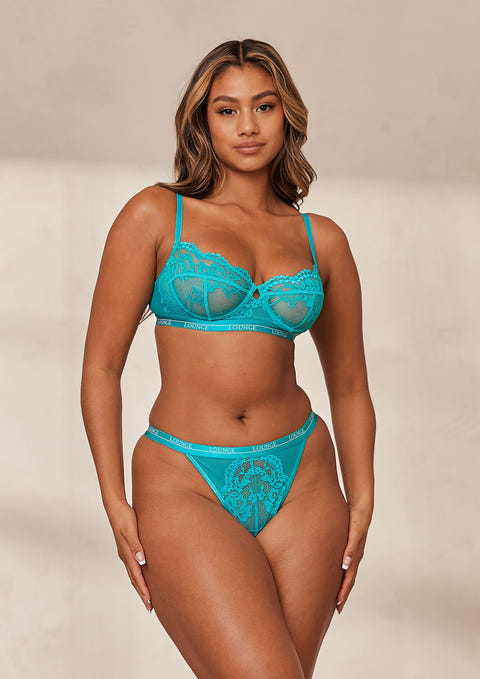 LOUNGE UNDERWEAR TEAL Blossom balcony bra and thong set size 34c