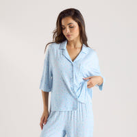 Modal Short Sleeve Pajama Shirt - Blue Floral