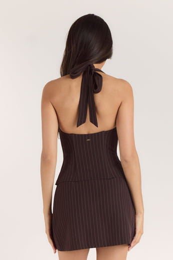 Halter Corset Top - Brown Pinstripe alternate