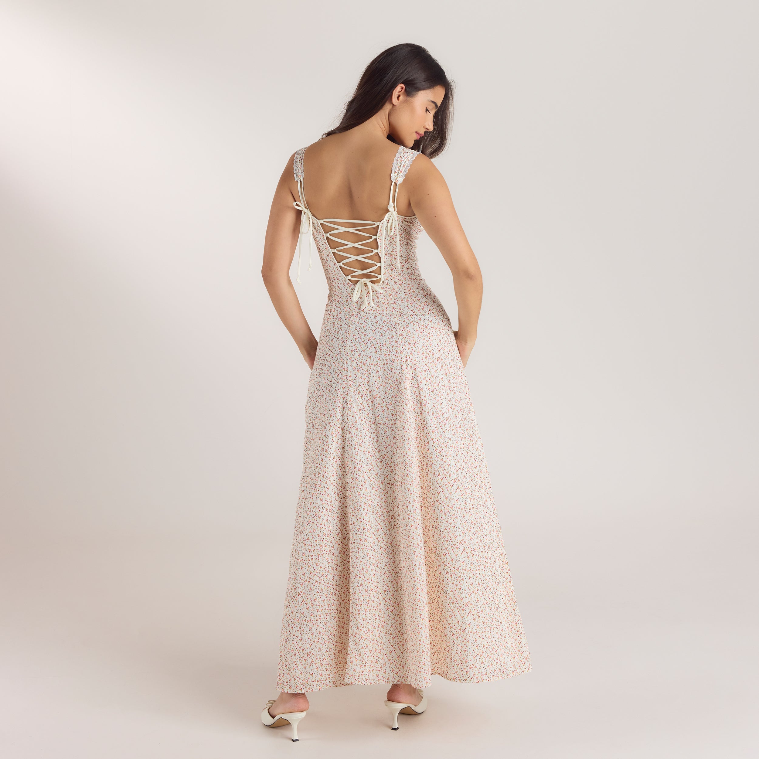 Corset Back Maxi Dress | Corset Back Maxi Dress - Cream Floral