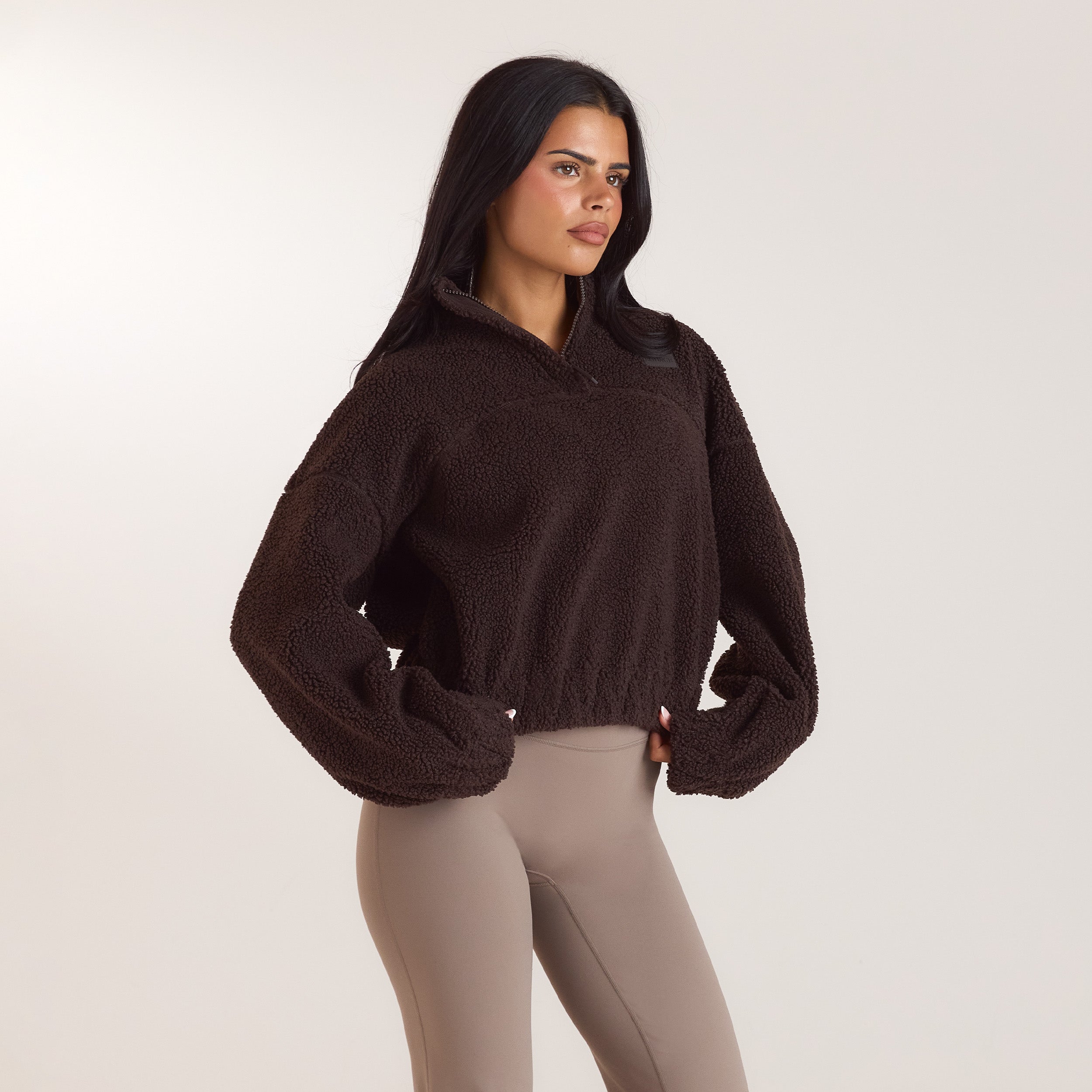 Funnel-Neck Borg Fleece | Funnel-Neck Borg Fleece - Dark Chocolate