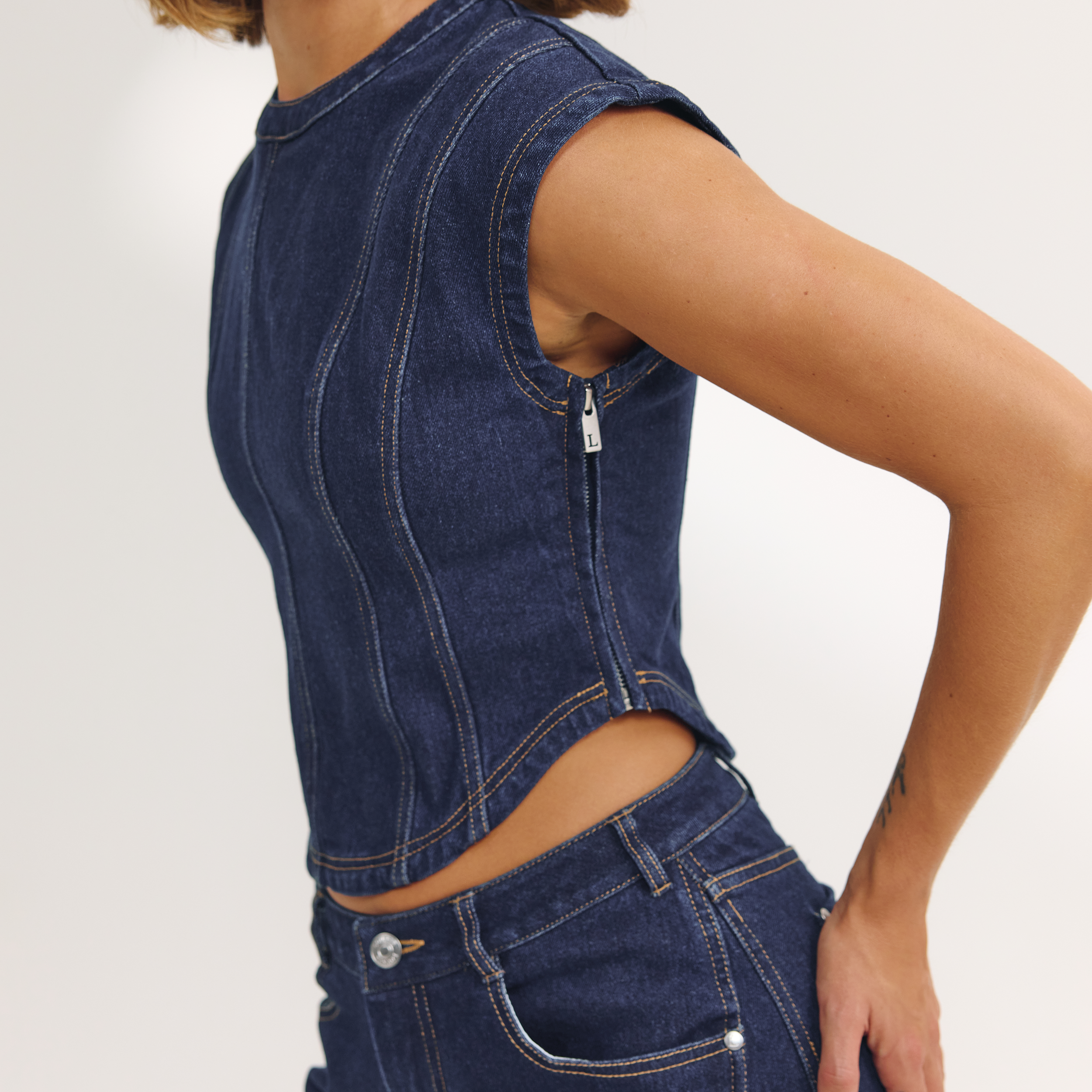 Fitted Denim Top | Fitted Denim Top - Indigo Blue