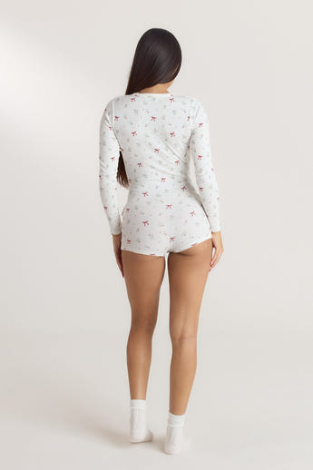 Mistletoe Ribbed Romper - Bow Print alternate