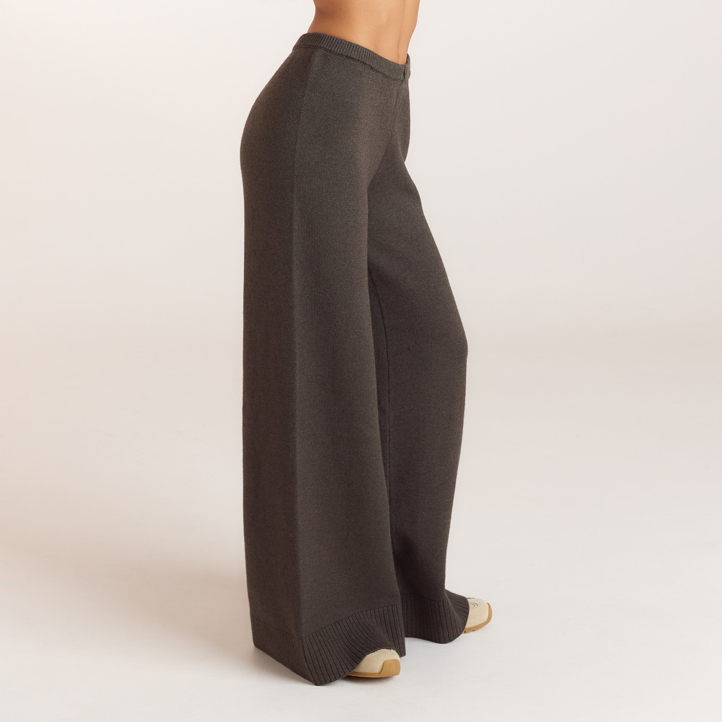 Ribbed Hem Knitted Trousers | Ribbed Hem Knitted Trousers - Moss Green