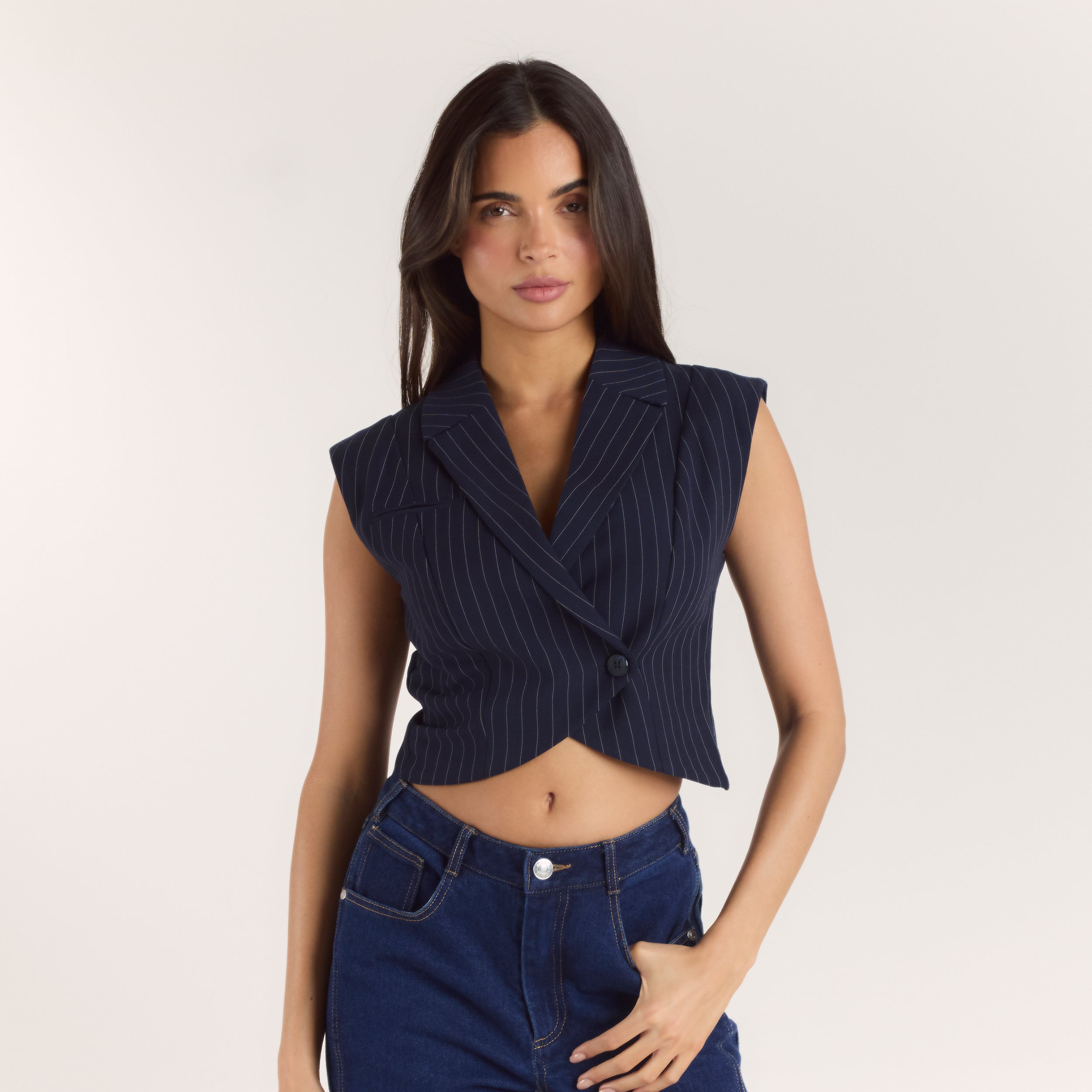 Crossover Waistcoat - Navy Pinstripe