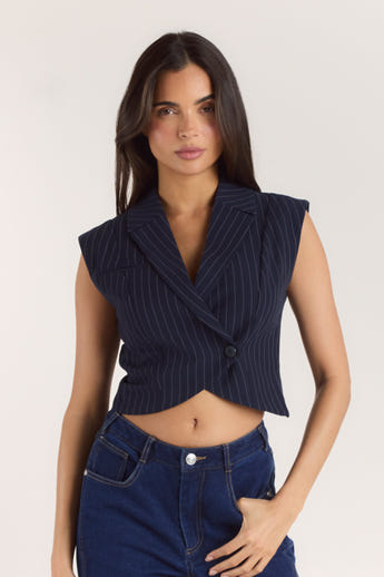 Crossover Waistcoat - Navy Pinstripe