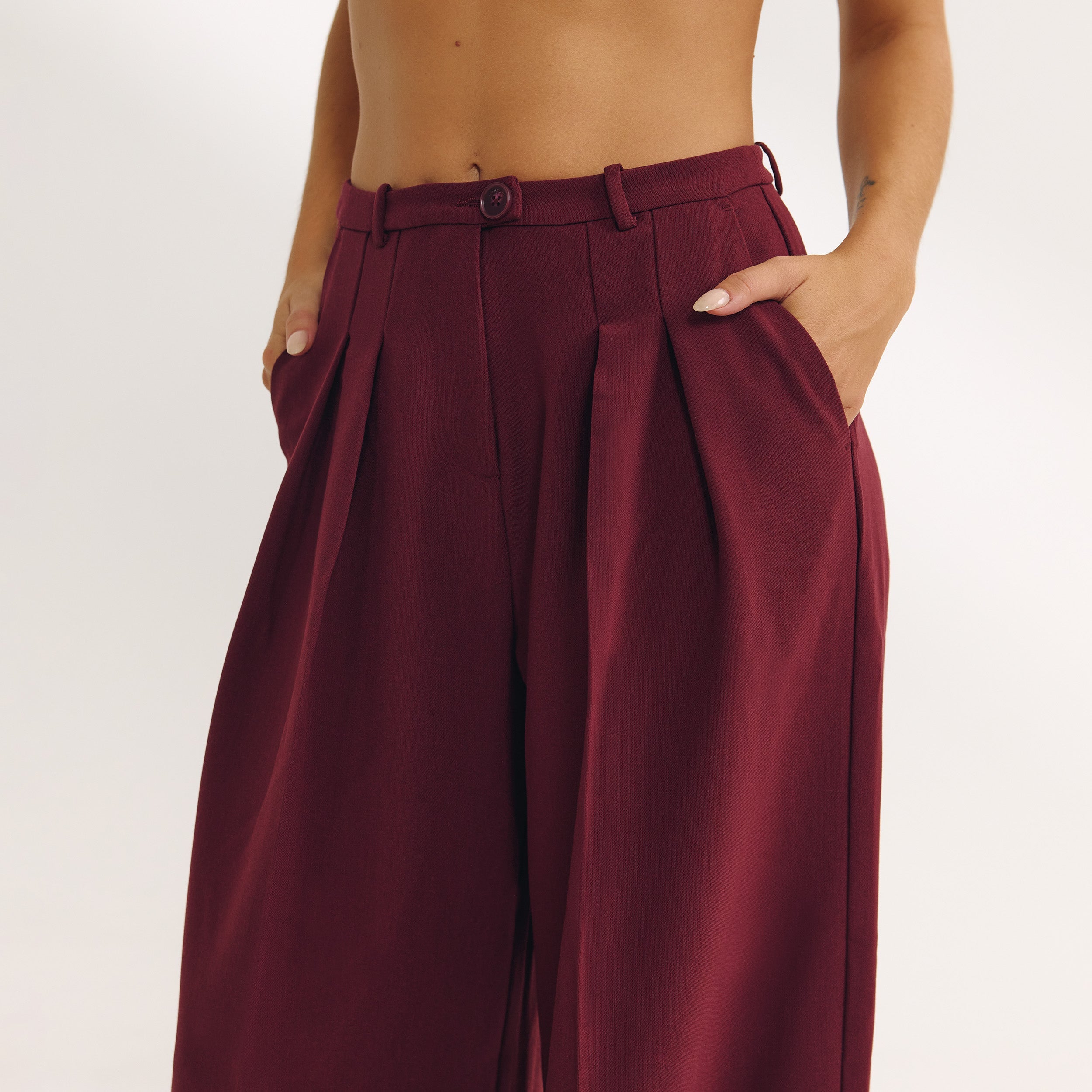 Wide-Leg Tailored Pants | Wide-Leg Tailored Pants - Cherry Lacquer