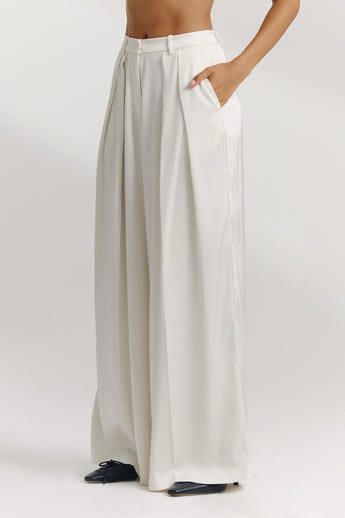 Satin Wide-Leg Pants - Off White