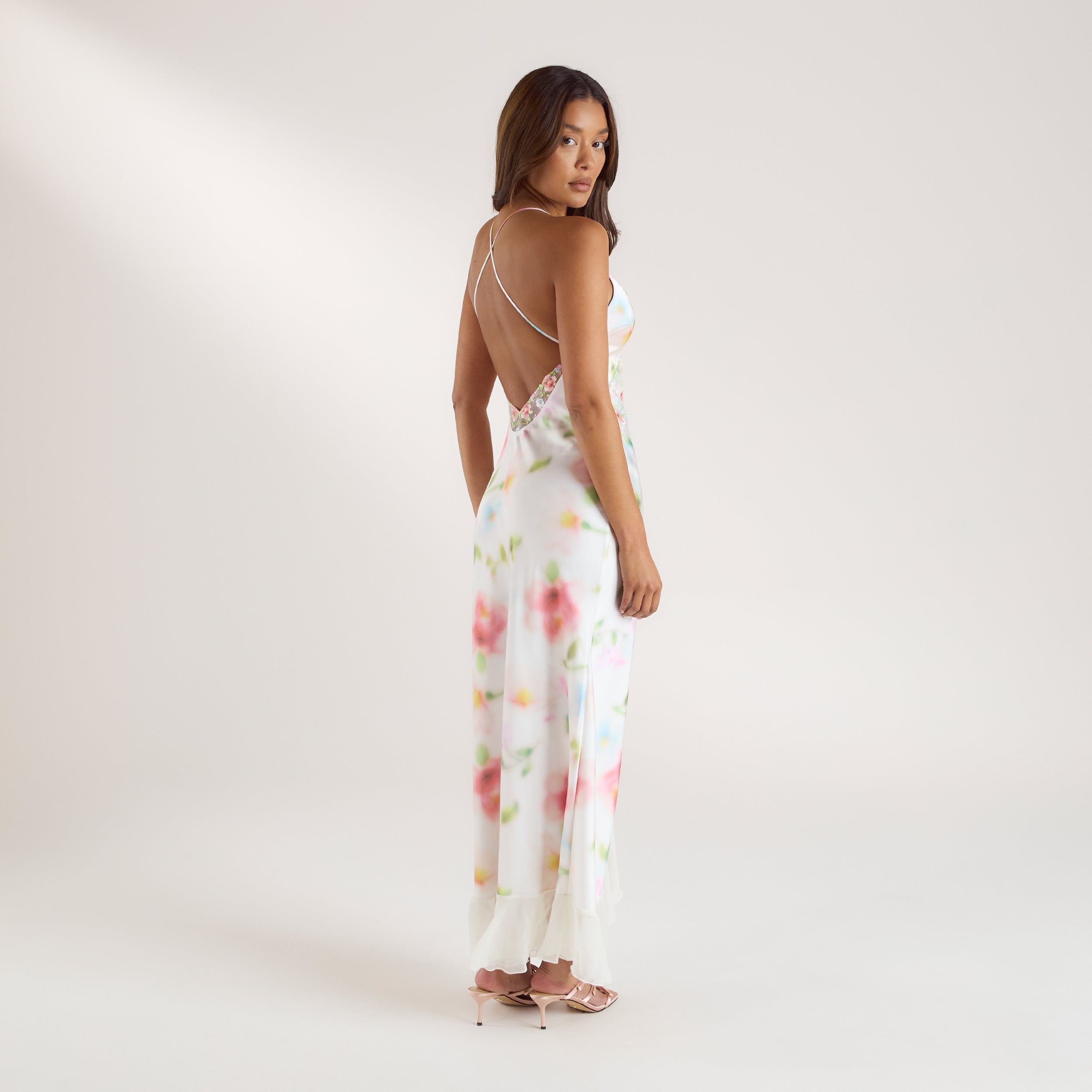 Aurora Printed Satin Maxi Dress | Aurora Printed Satin Maxi Dress - Floral Print