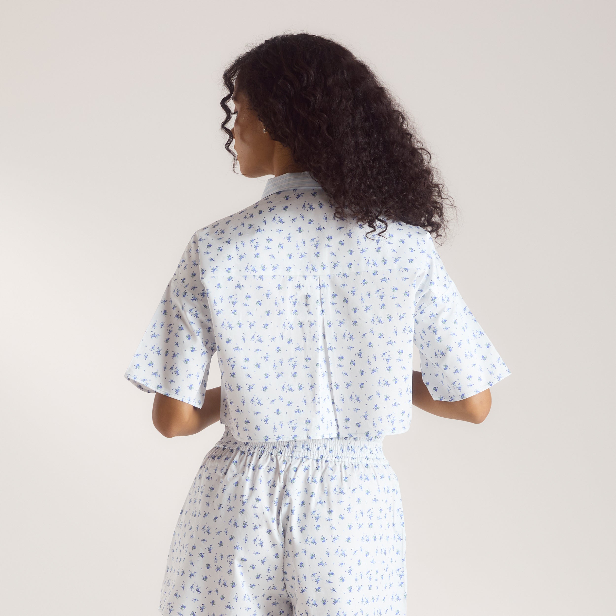Bloom & Stripe Short-Sleeved Pyjama Shirt - Blue alternate