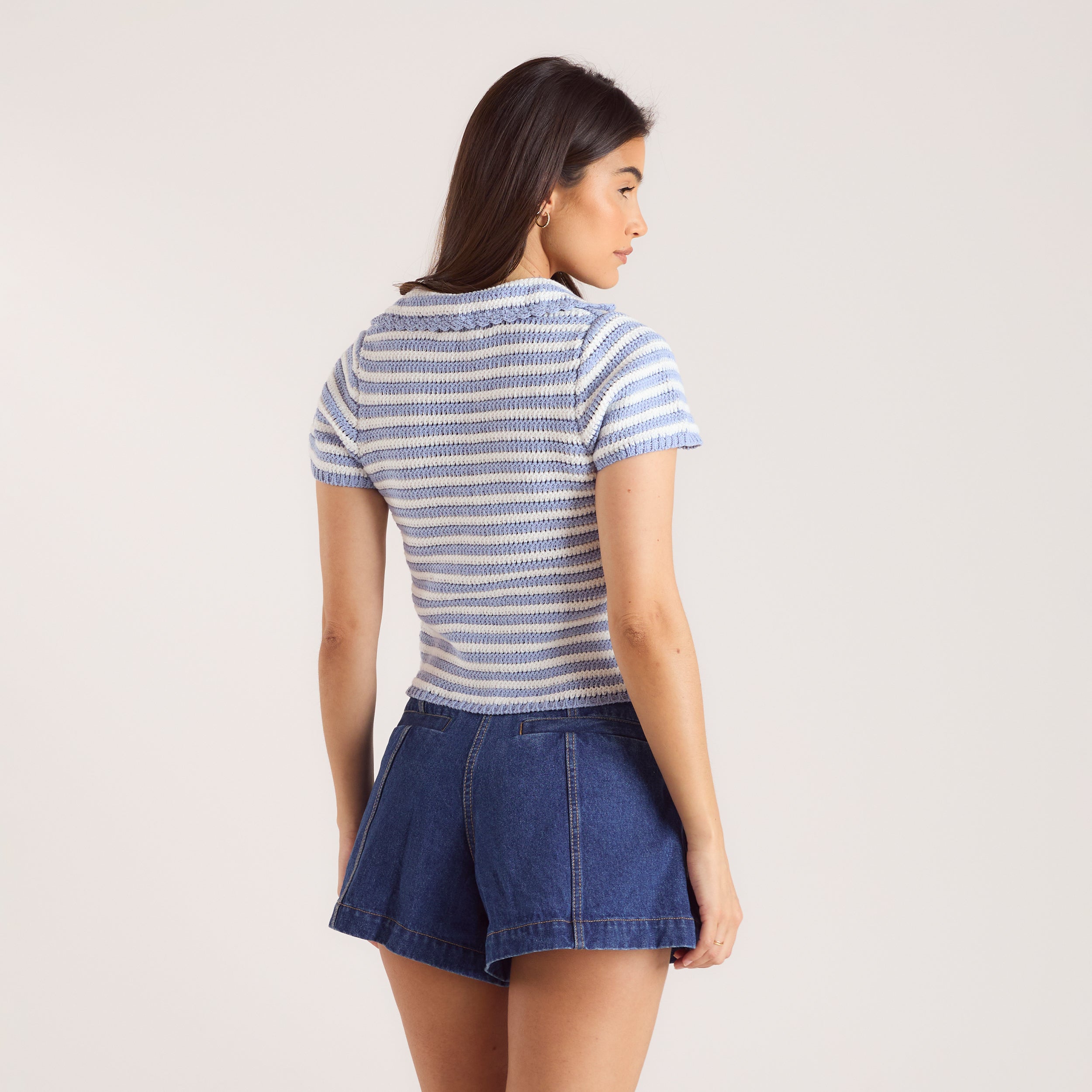 Crochet Polo Top - Blue Stripe alternate