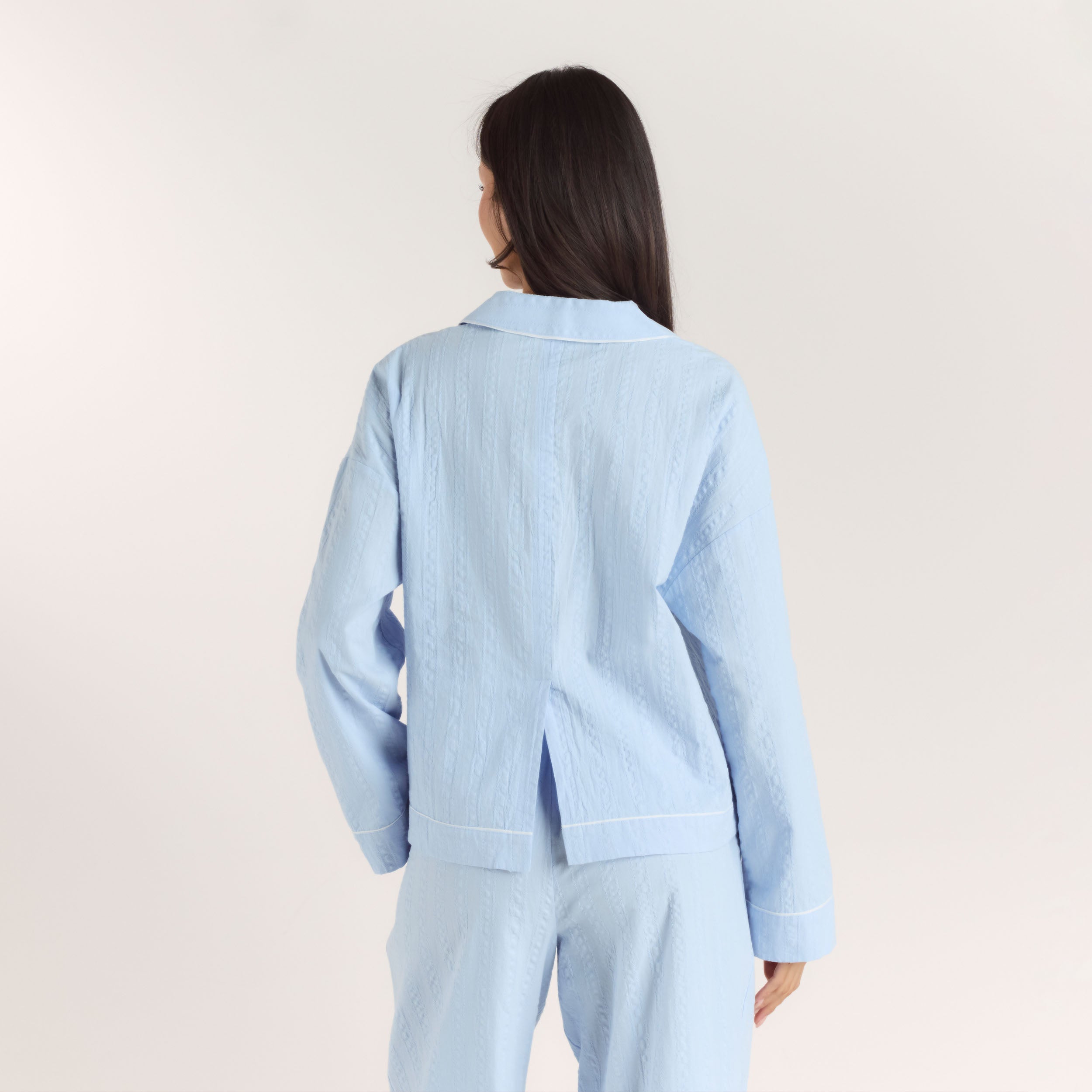 Textured Cotton Pajama Shirt | Textured Cotton Pajama Shirt - Blue