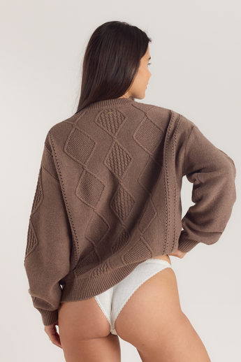 Cable-Knit Sweater - Brown alternate