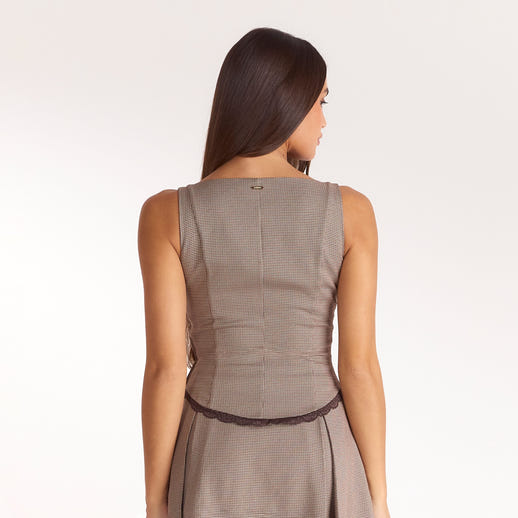 Cinched V-Neck Top - Brown Check alternate