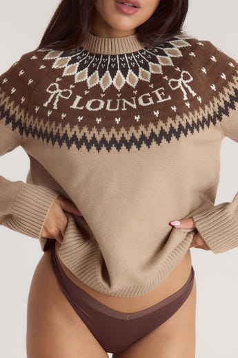 Fairisle Knitted Jumper - Brown/Cream