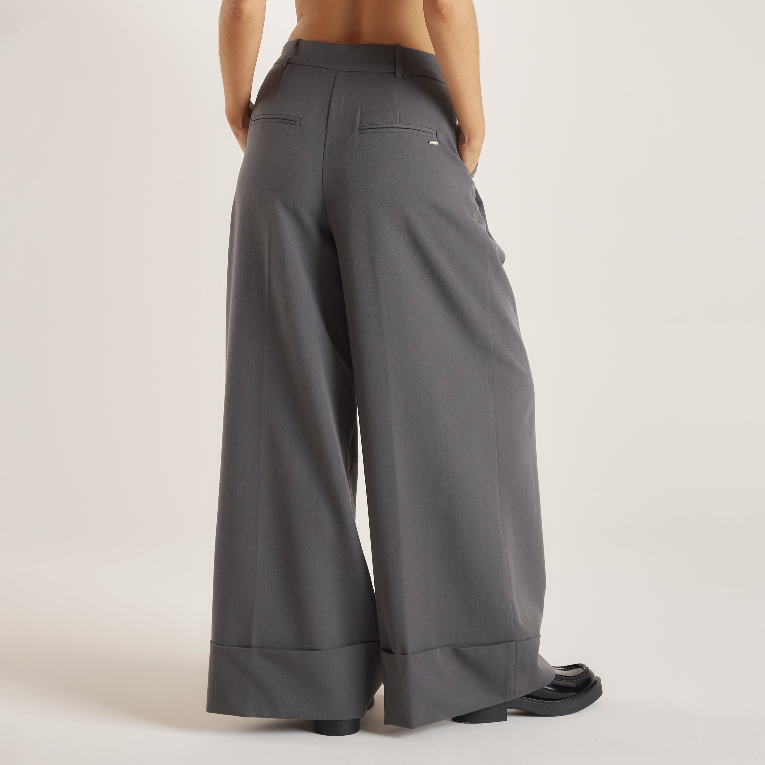 Tailored Turn-Up Pants  | Tailored Turn-Up Pants - Charcoal