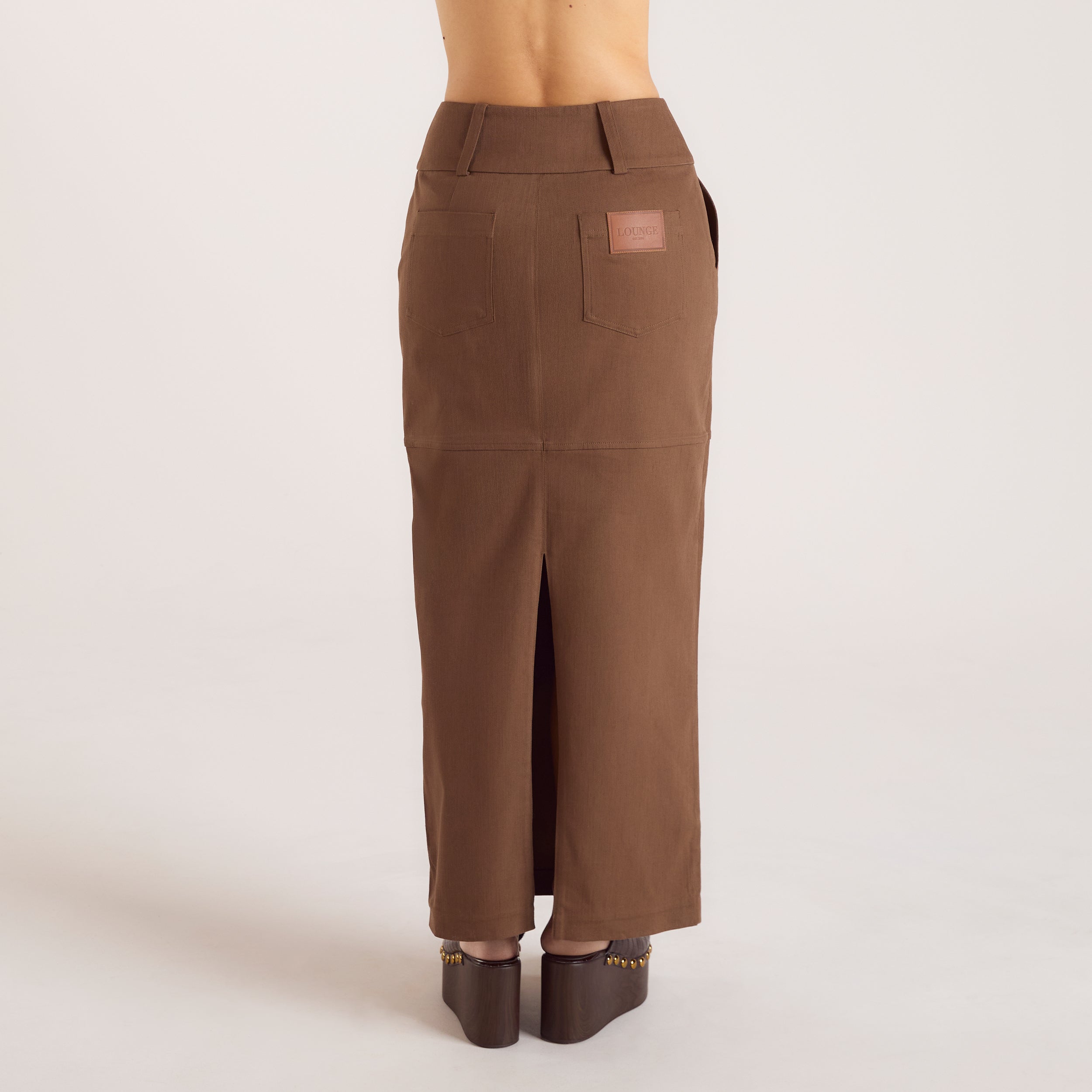 Double Button Woven Maxi Skirt | Double Button Woven Maxi Skirt - Chocolate