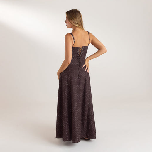 Lace Trim Maxi Dress - Chocolate Polka Dot alternate