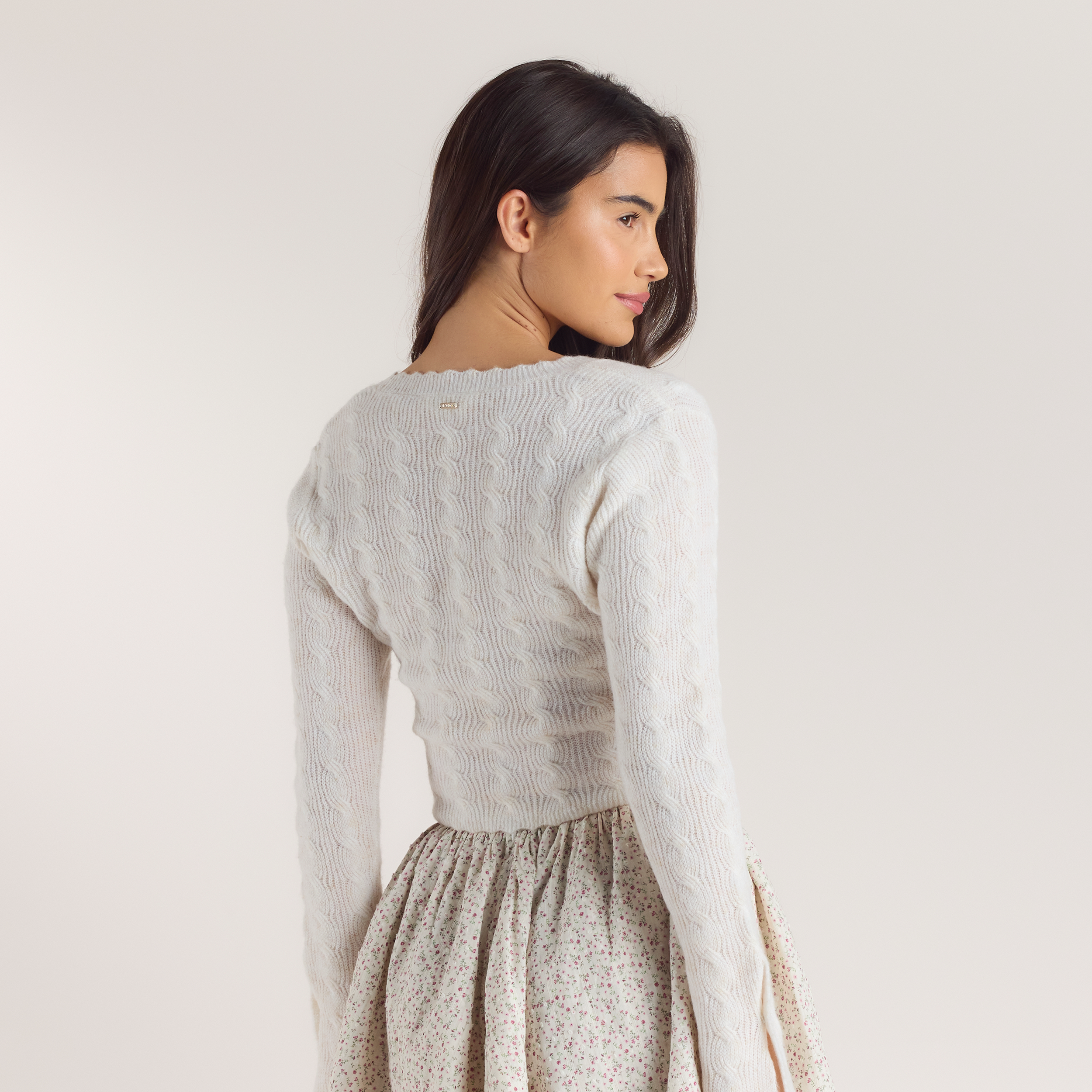 Fluted Sleeve Knitted Cardigan - Cream alternate