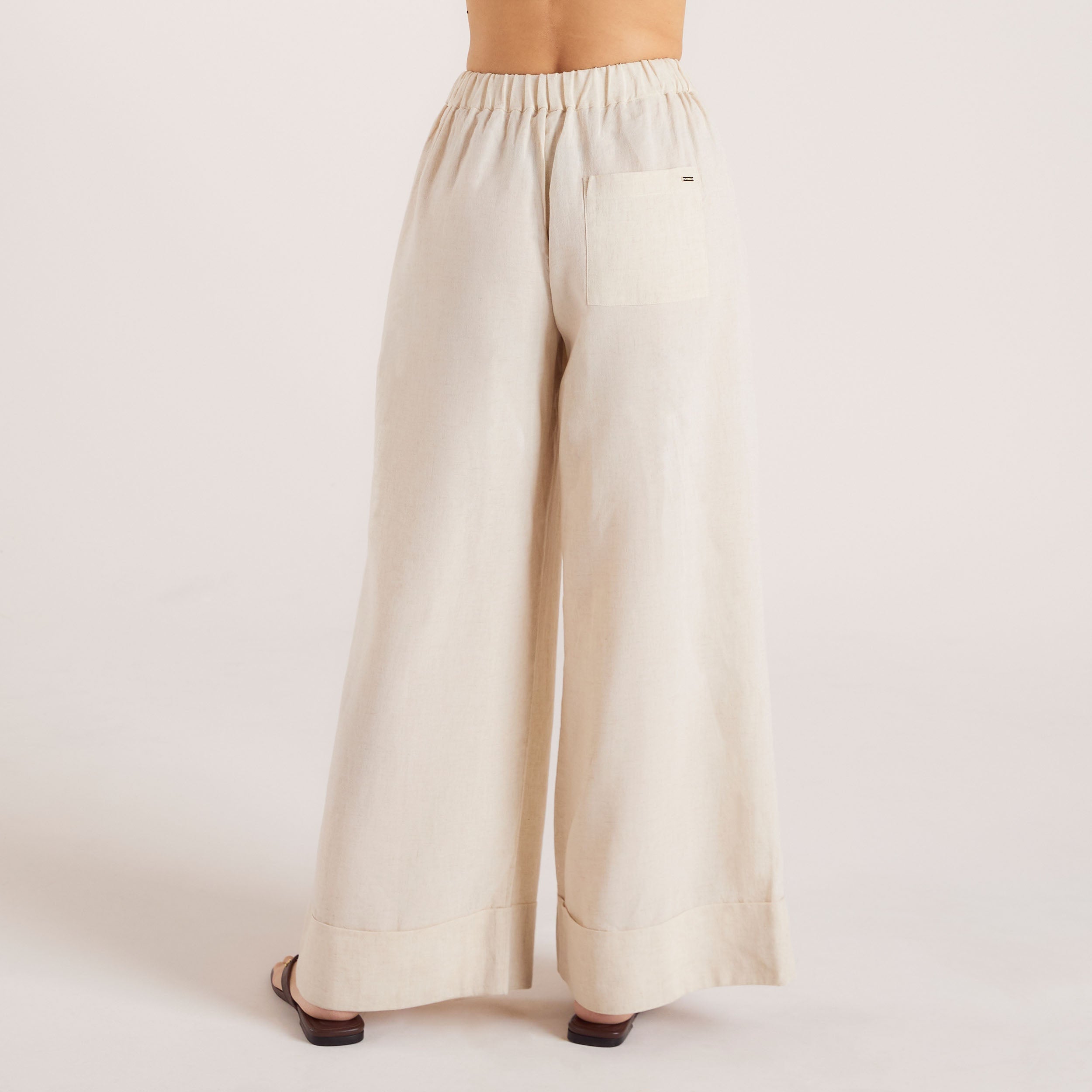 Linen Blend Wide-Leg Pants - Cream alternate