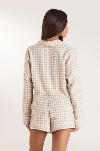 Gingham Pajama Shirt - Beige alternate