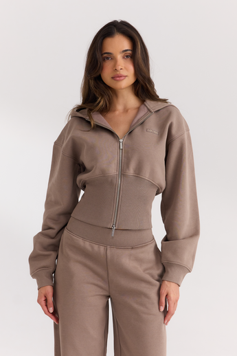 Fitted-Waist Zip-Up Hoodie - Mushroom alternate