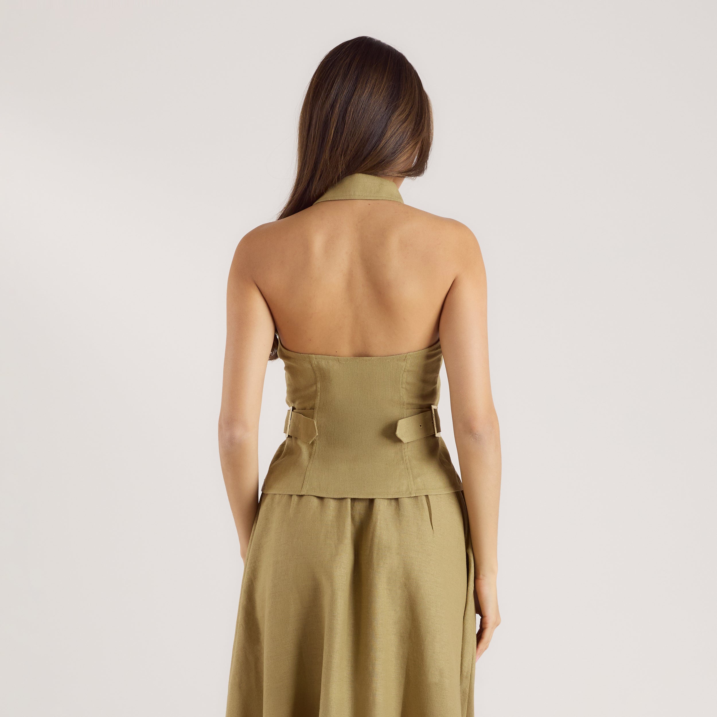 Linen Blend Halter Top | Linen Blend Halter Top - Pistachio