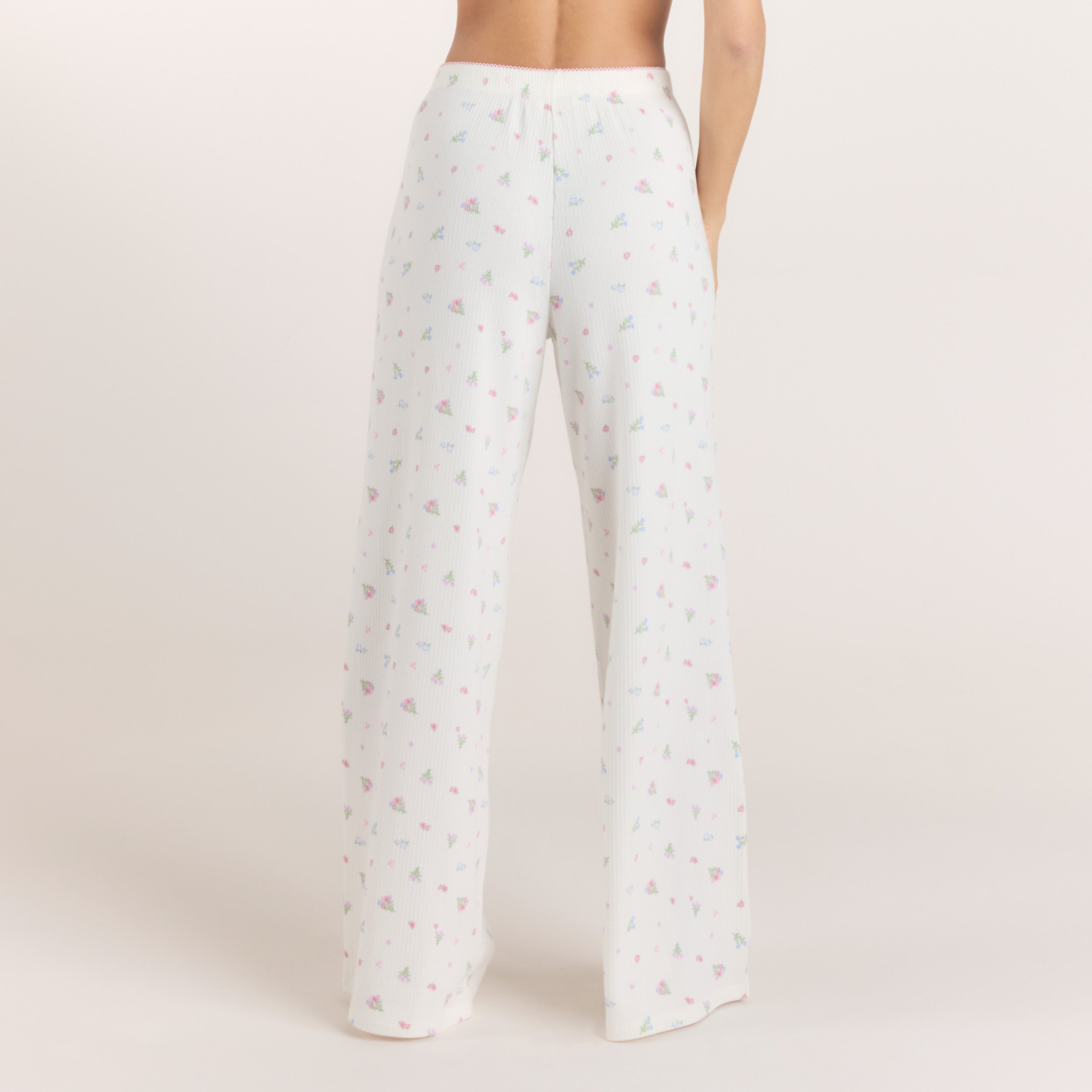 Ribbed Pajama Pants | Ribbed Pajama Pants - White Floral